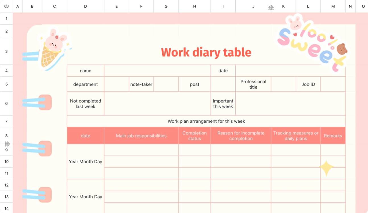Work diary sheet 1